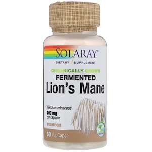 Lion's Mane Mushroom, Organically Grown Fermented, 500 mg, 60 VegCaps, Solaray